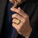Imperial Checkered Crest Gold Ring For Men