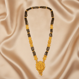 Traditional Black Bead Mangalsutra with Floral Temple Pendant