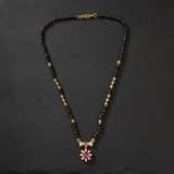 Traditional Mangalsutra with Red Stone & Sparkling CZ Flower Design