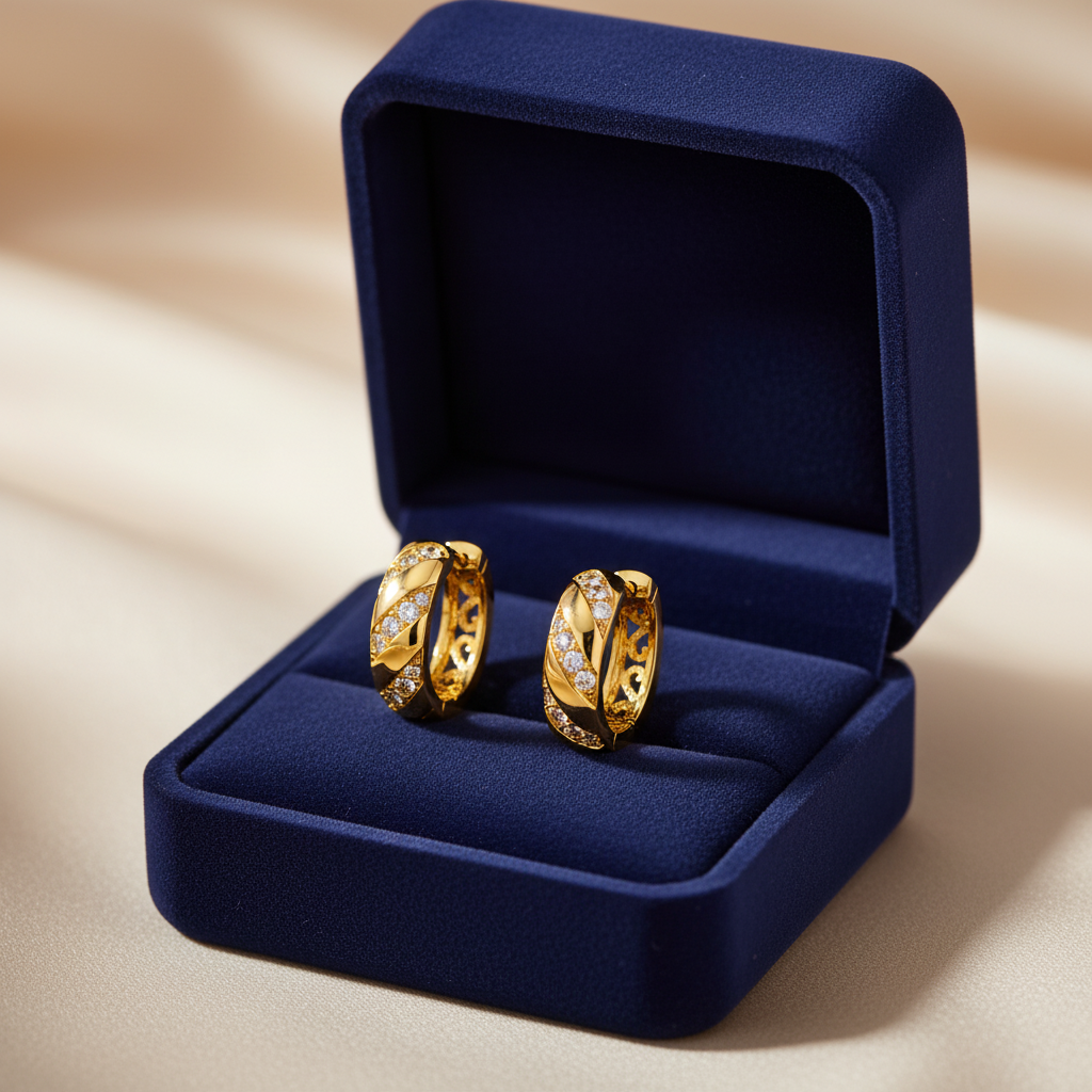 NXGOLD Twisted Crystal Gold-Toned Huggie Hoop Earrings for Women
