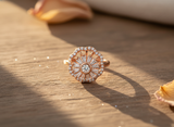 Rose Gold Floral Halo Ring for Women