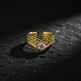 Elegant Structured Anti-Tarnish V-Shape Ring with CZ Stone
