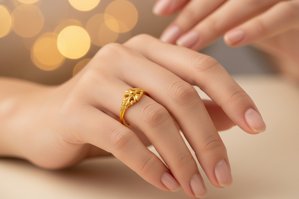 NXGOLD Vintage Blossom Heart Ring