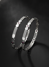 925 Silver Geometric Ruby & Cubic Zirconia Bangles