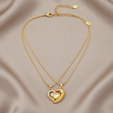 Luxury Gold Double Layer Heart Necklace for Women & Girls