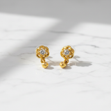 NXGOLD Floral Crystal Drop Gold-Toned Stud Earrings for Women
