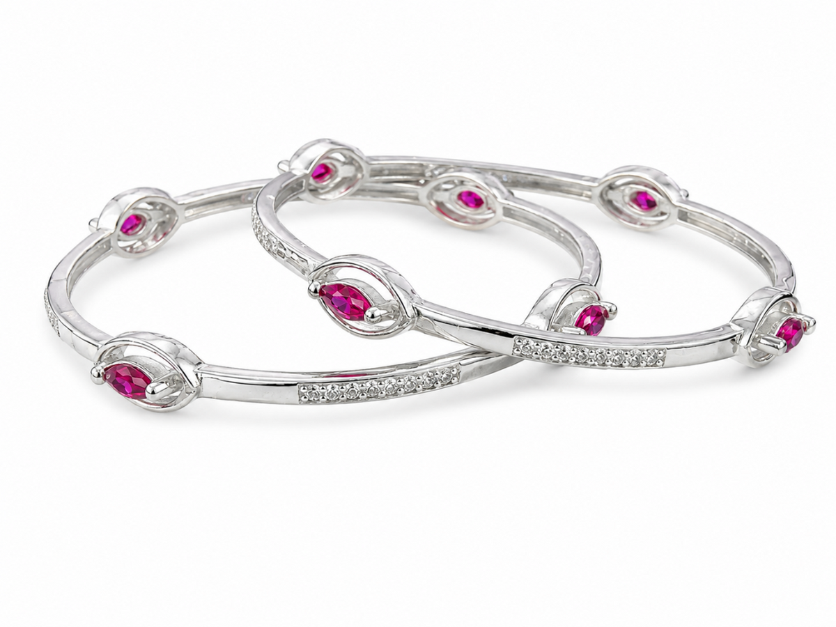 925 Silver Ruby & Cubic Zirconia Bangles for Women