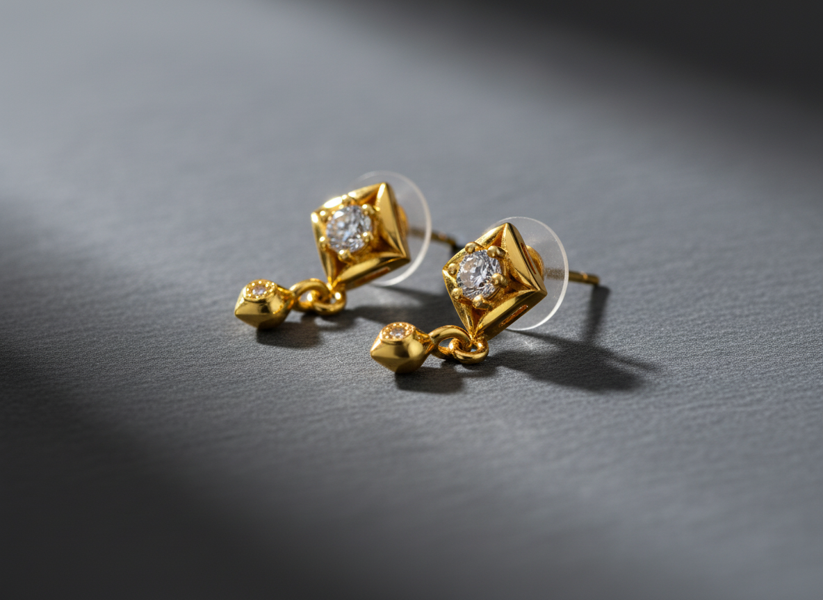 NXGOLD Geometric Crystal Drop Gold-Toned Stud Earrings for Women
