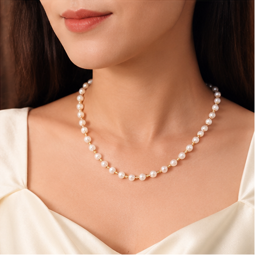 NXGOLD Elegant White Pearl & Gold Bead Chain for Women