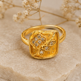 Classic Floral Leaf Stone Studded Ring for Women