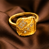 Classic Floral Leaf Stone Studded Ring for Women