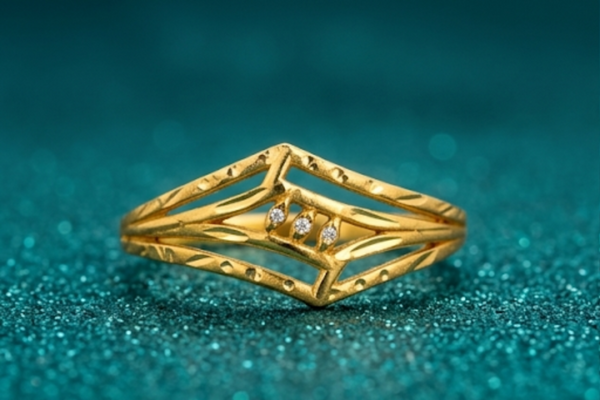 NXGOLD Geometric Triple Band Gold Ring