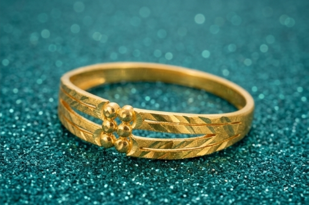 NXGOLD Dual Line Textured Gold Kada Bracelet