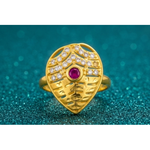 NXGOLD Royal Ruby Leaf Designer Ring